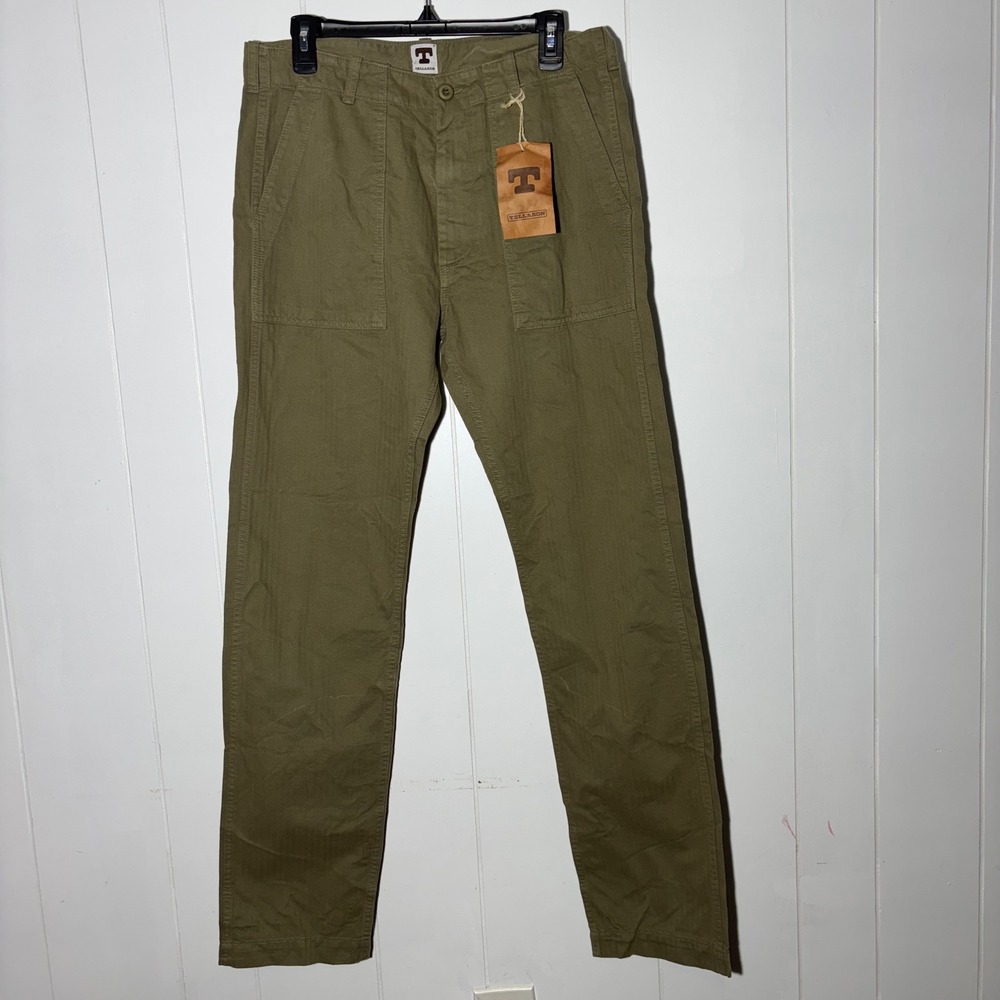 Tellason Fatigue Pants‎ Mens 33 Military Green Herringbone Cotton Made in Italy